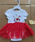 Baby girl tutu romper dress white ribbed top with red glitter tulle skirt hanging on hanger