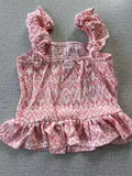 Back view of girls pink tie dye ruffle strap top