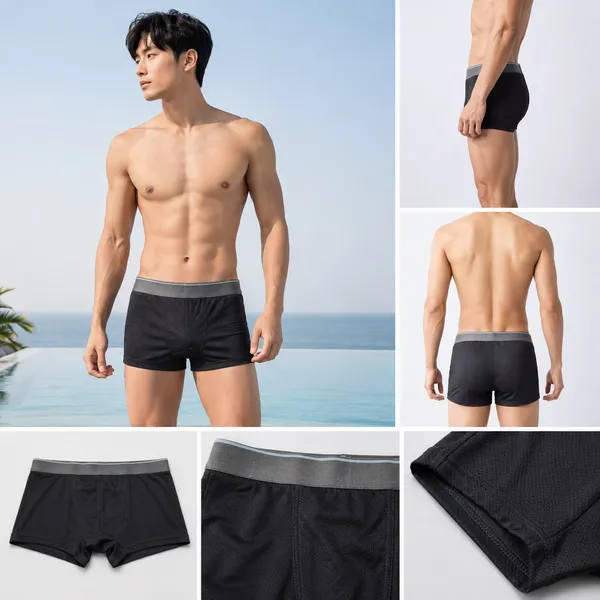 Men's black boxer briefs wholesale bulk stocklot front view