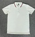 White men's polo shirt with striped collar trim flat lay for blank polo shirts wholesale buyers