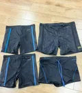 Front view of men quick dry printed swim trunks with elastic waistband