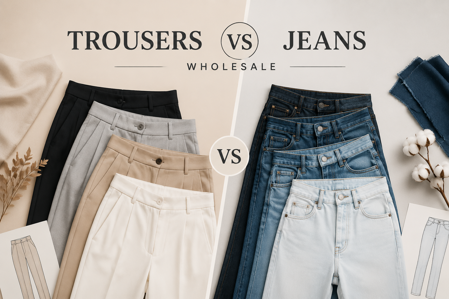 Trousers vs Jeans: What Every Bulk Clothing Buyer Needs to Know