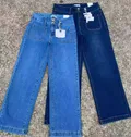 Wide-leg denim jeans with front pockets, main product photo