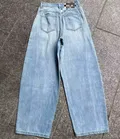 Back view of women's curved wide-leg jeans showing classic pocket detail for bulk apparel sourcing