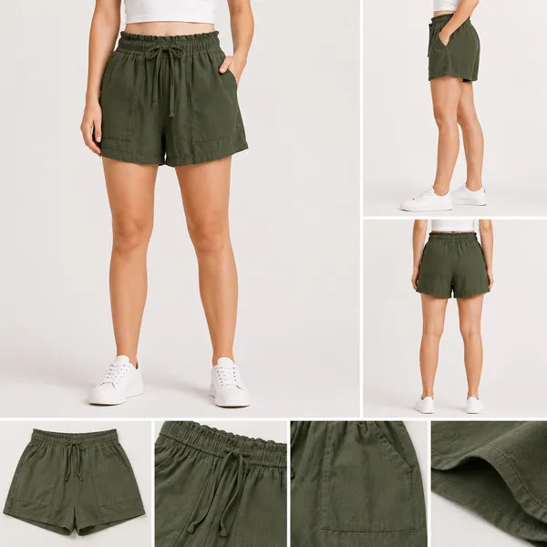 Women's Linen Rayon Shorts Wholesale Stocklot – Model Wearing