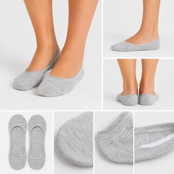 Neat factory bulk stack layout of women's no-show cotton liner socks in 7-pair value