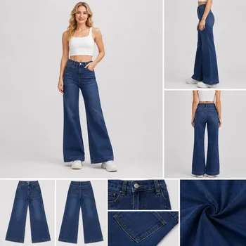 Women's Wide Leg Flare Jeans Wholesale Stocklot – Model Wearing
